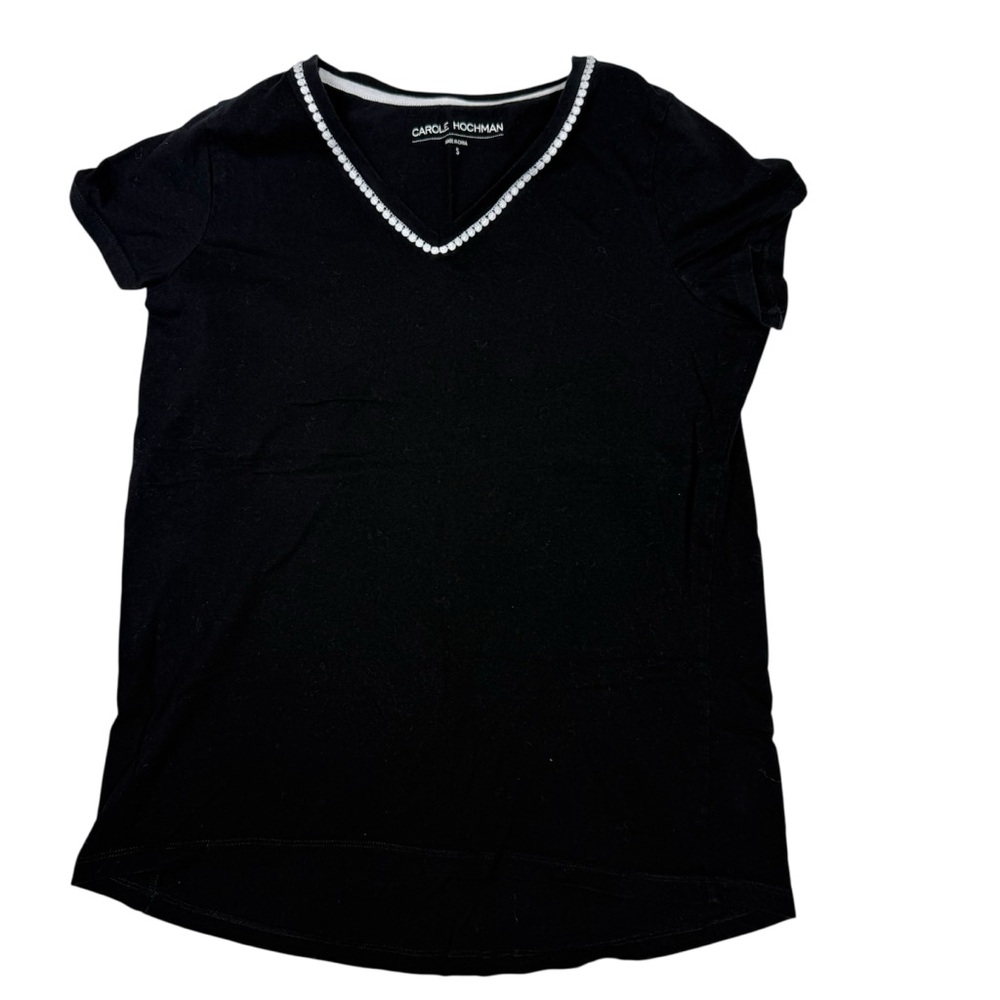 Midnight by Carole Hochman Black Short Sleeve V-Neck Top